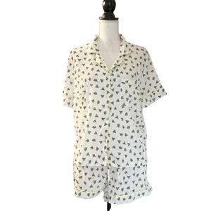 Tabitha Webb Sleepwear Two Piece Short Sleeve Top & Shorts Women’s L Bee Print